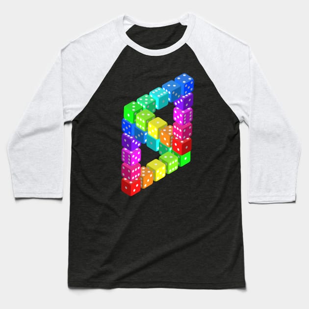 3D Dice Baseball T-Shirt by D1rtysArt